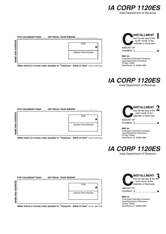 Form Ia Corp 1120es - Corporation Income Tax Printable pdf