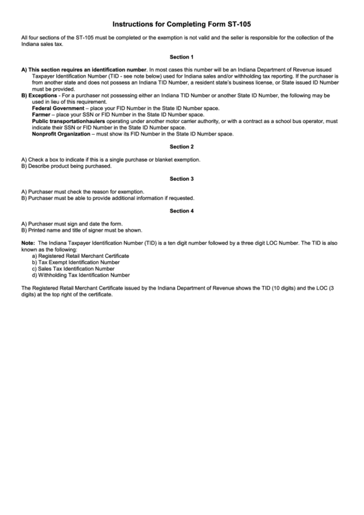 Instructions For Completing Form St-105 Printable pdf