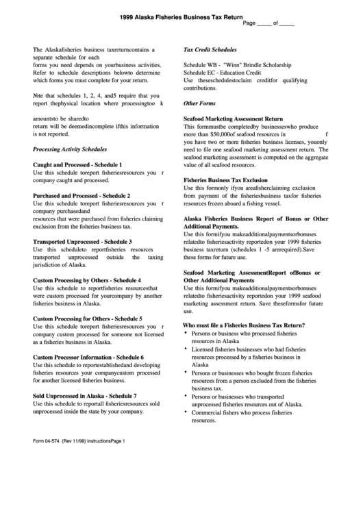 Instructions For Alaska Fisheries Business Tax Return - 1999 Printable pdf