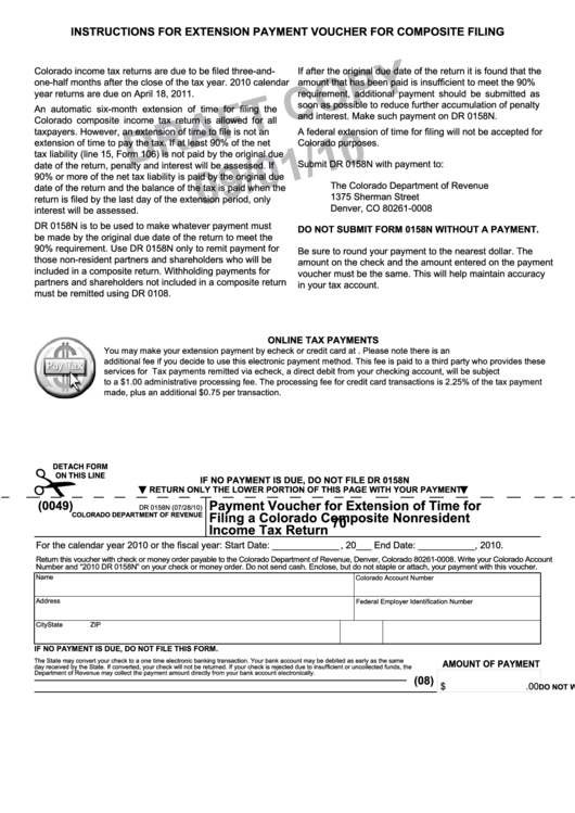Form Dr 0158n Draft - Payment Voucher For Extension Of Time For Filing A Colorado Composite Nonresident Income Tax Return Printable pdf