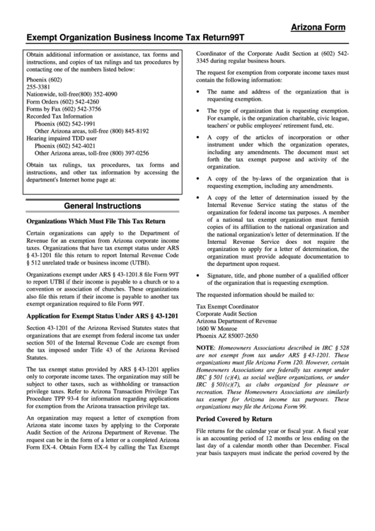 Form 99t - Exempt Organization Business Income Tax Return Instructions ...