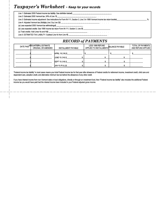 Form In-114 - Individual Income Estimated Tax Payment Voucher - 2000 Printable pdf