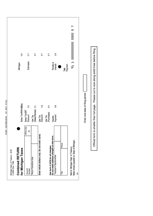 Form C-3200 - Combined Return For Michigan Taxes Printable pdf