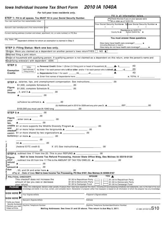 2010 form 1040a