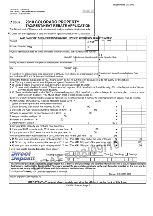 Form Dr 104 Ptc Draft - Property Tax/rent/heat Rebate Application/dr 4679 Ptc Draft - Affidavit - 2010 Printable pdf