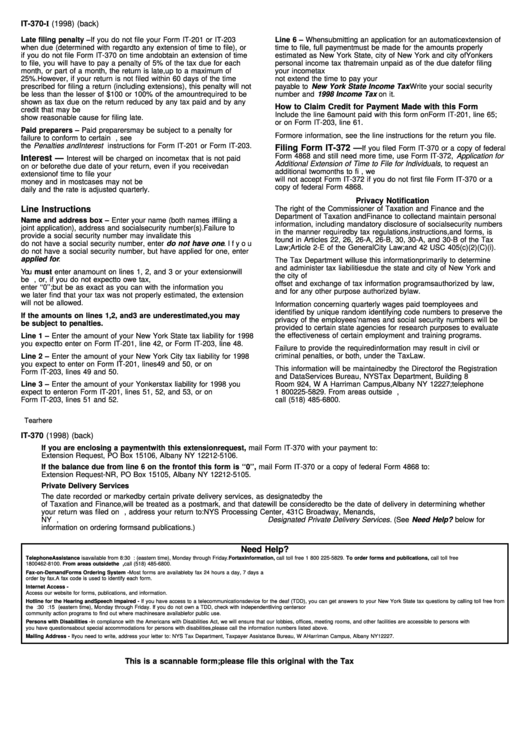 Instructions For Form It-370 - Application For Automatic Six-Month Extension Of Time To File For Individuals - 1998 Printable pdf