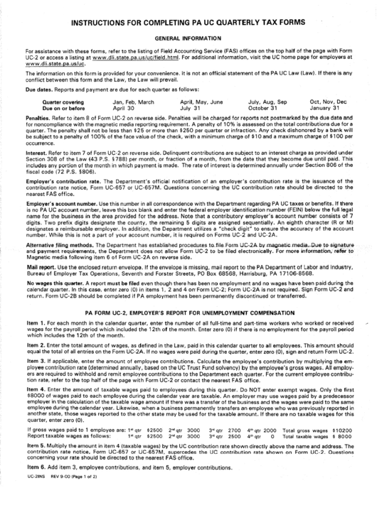 Instructions For Completing Pa Uc Quarterly Tax Forms Printable pdf