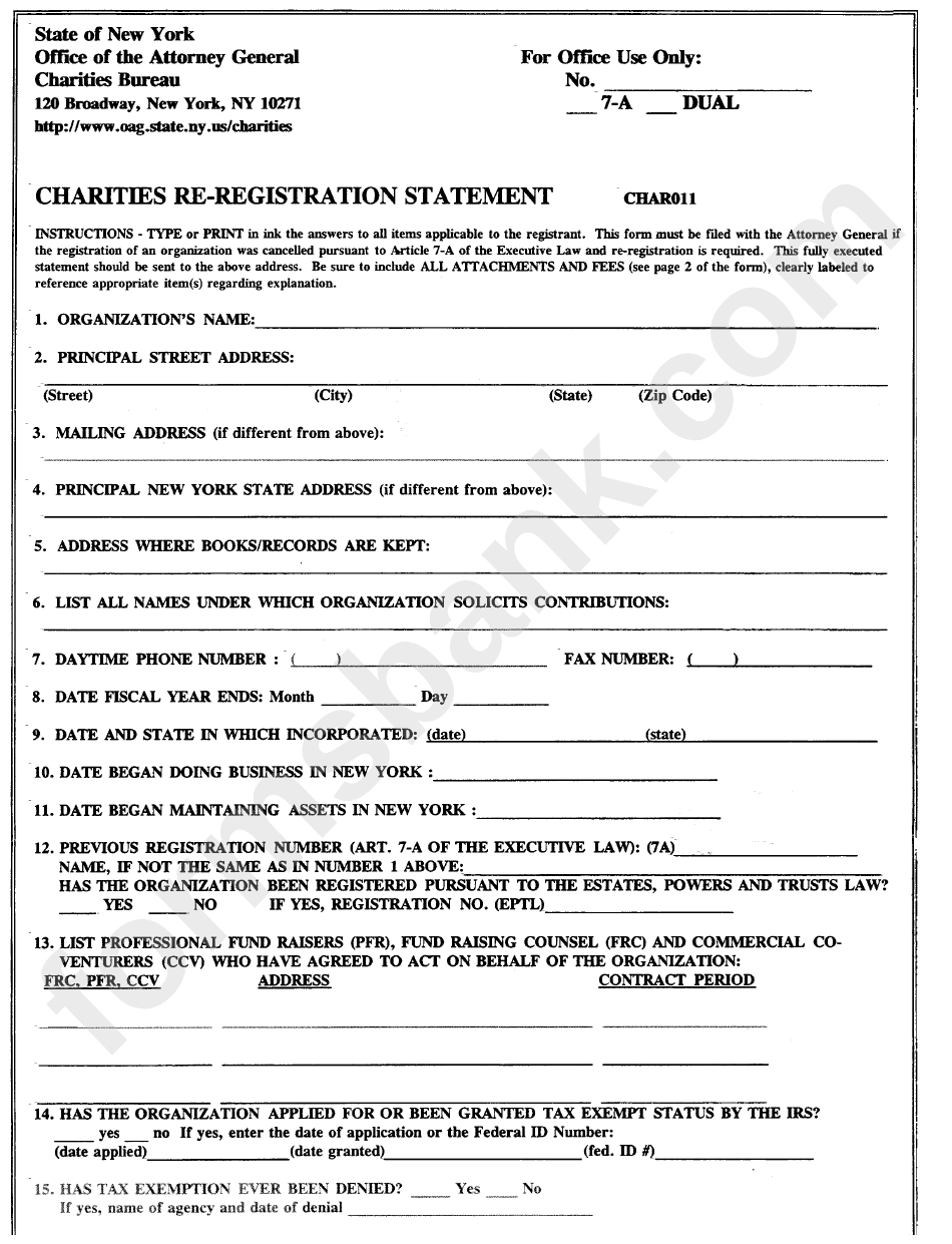 Form Char011 - Charities Re-Registration Satetment