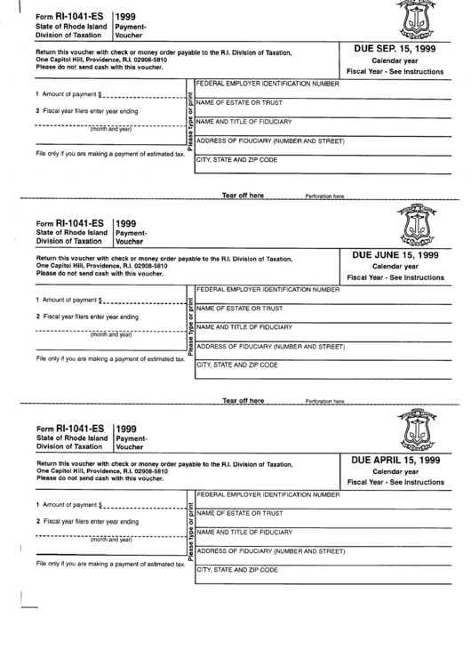 Fillable Form Ri-1041-Es - 1999 Payment Voucher Printable pdf