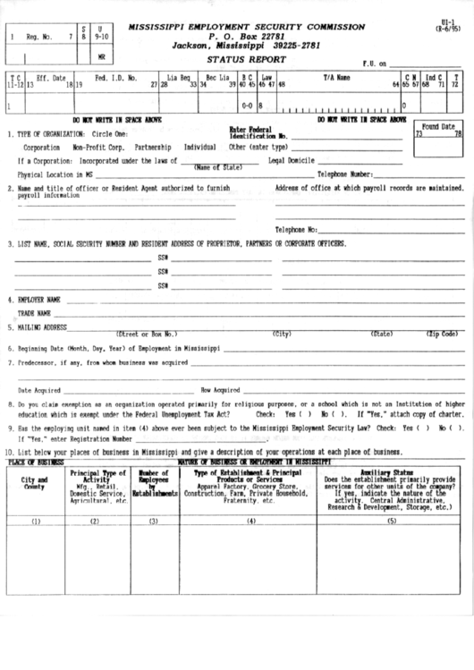 Form Ui-1 - Status Report - Mississippi Employment Security Comission Printable pdf