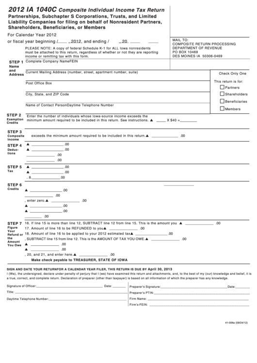 Form Ia 1040c - Composite Individual Income Tax Return - 2012 Printable pdf