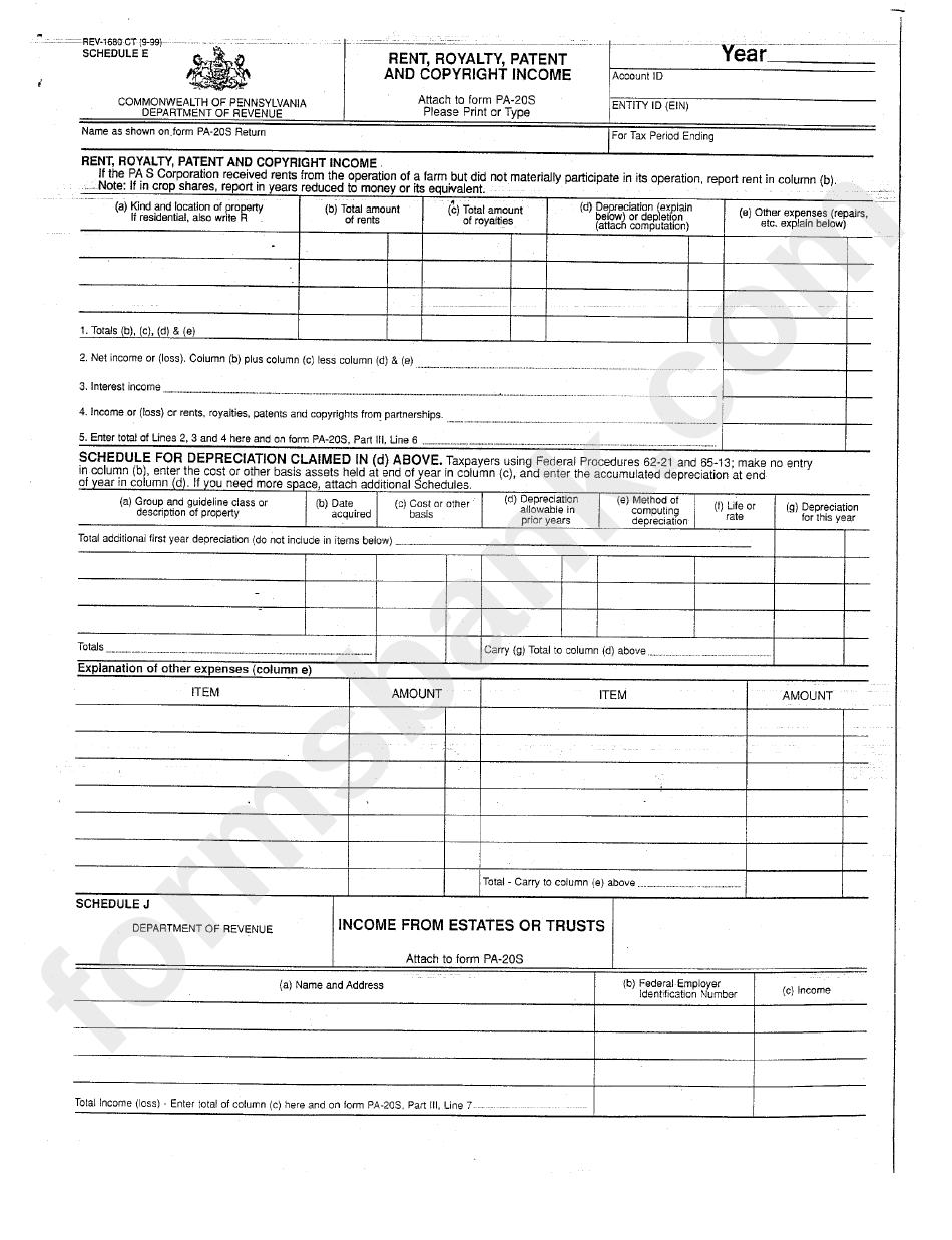 Form Rev-1680 Ct - Schedule E - Rent, Royalty, Patent And Copyright Income - Pennsylvania Department Of Revenue