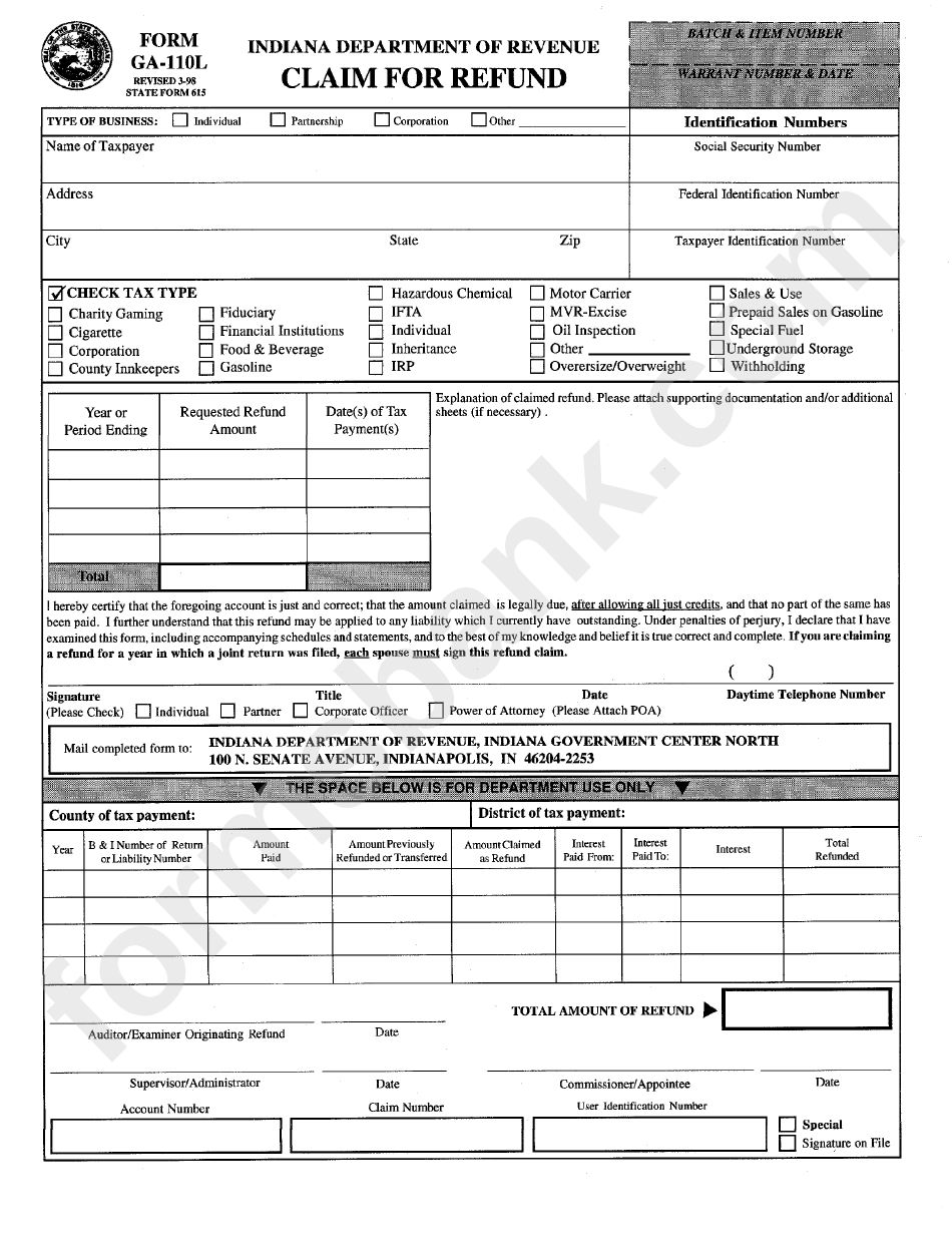 form-ga-110l-claim-for-refund-indiana-department-of-revenue