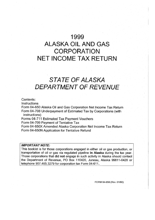 Alaska Oil And Gas Corporation Net Income Tax Return - 1999 Printable pdf