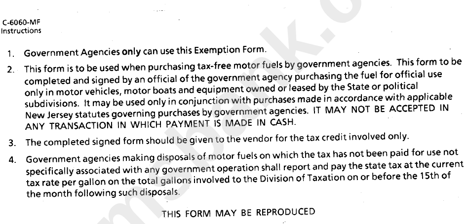 Form C-6060-Mf - Instructions - Nj Division Of Taxation