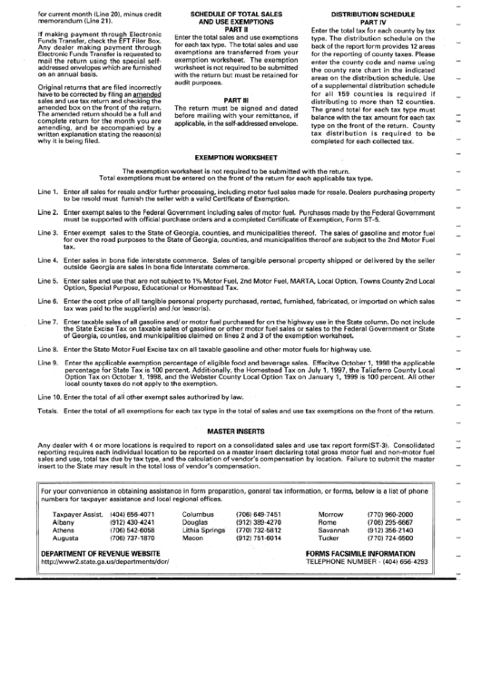 Schedule Of Total Sales And Use Exemptions - Georgia Department Of Revenue Printable pdf
