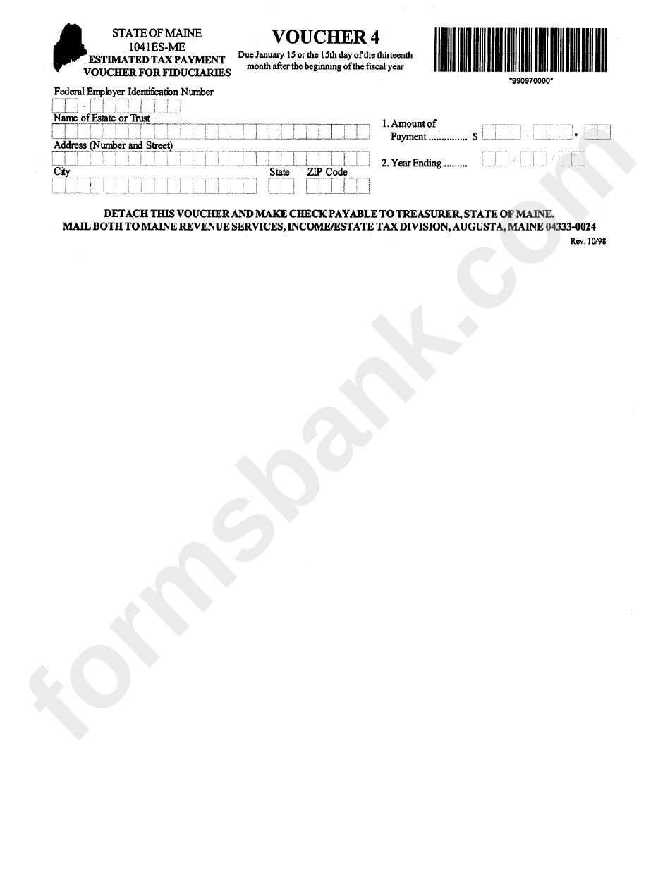 Form 1041es-Me - Estimated Tax Payment Voucher For Fiduciaries