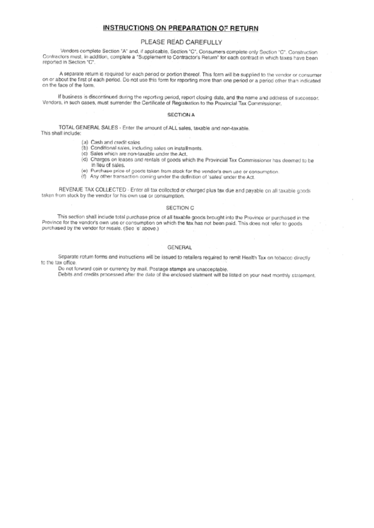 Instructions On Preparation Of Return Printable pdf