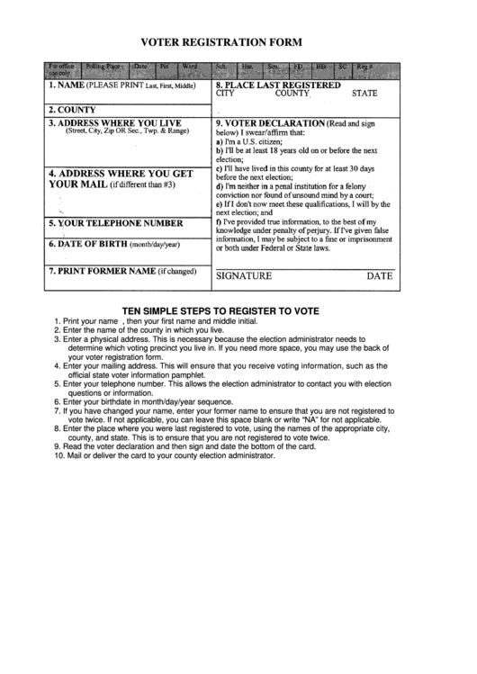 Voter Registration Form Printable pdf