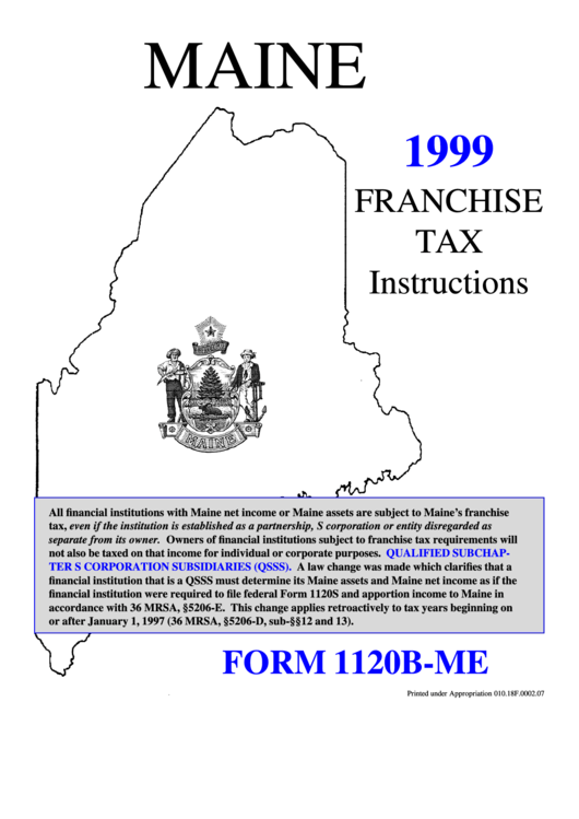 Form 1120b-Me - Maine Franchise Tax Instructions - 1999 Printable pdf