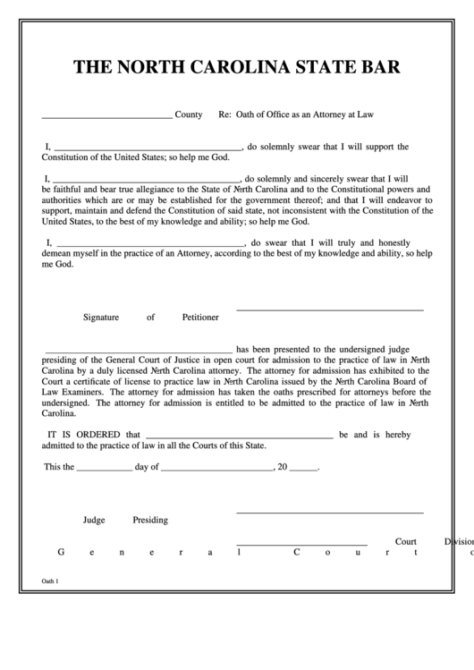 Oath Of Office - The North Carolina State Bar Printable pdf