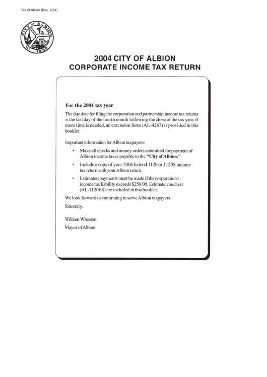City Of Albion Corporate Income Tax - City Of Albion Income Tax Division - 2004 Printable pdf