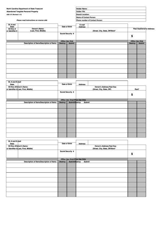 Form Asd-127 - Abandoned Tangible Personal Property printable pdf download
