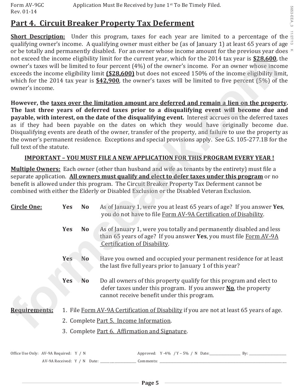 Form Av-9gc - Application For Property Tax Relief - County Of Guilford - 2014