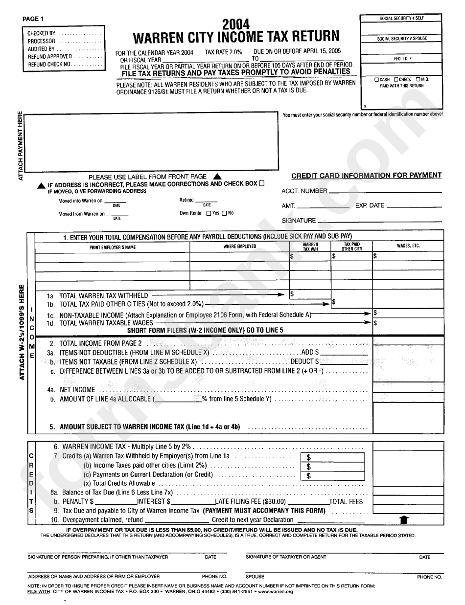 Warren City Income Tax Return 2004