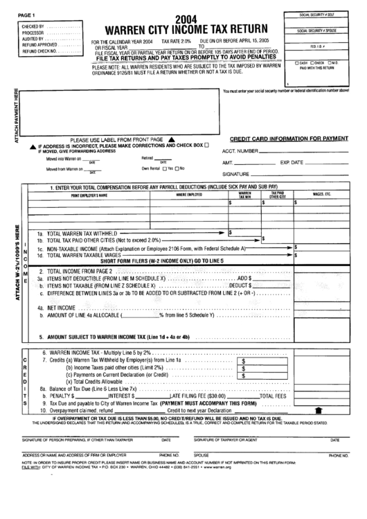 Warren City Income Tax Return 2004 Printable pdf