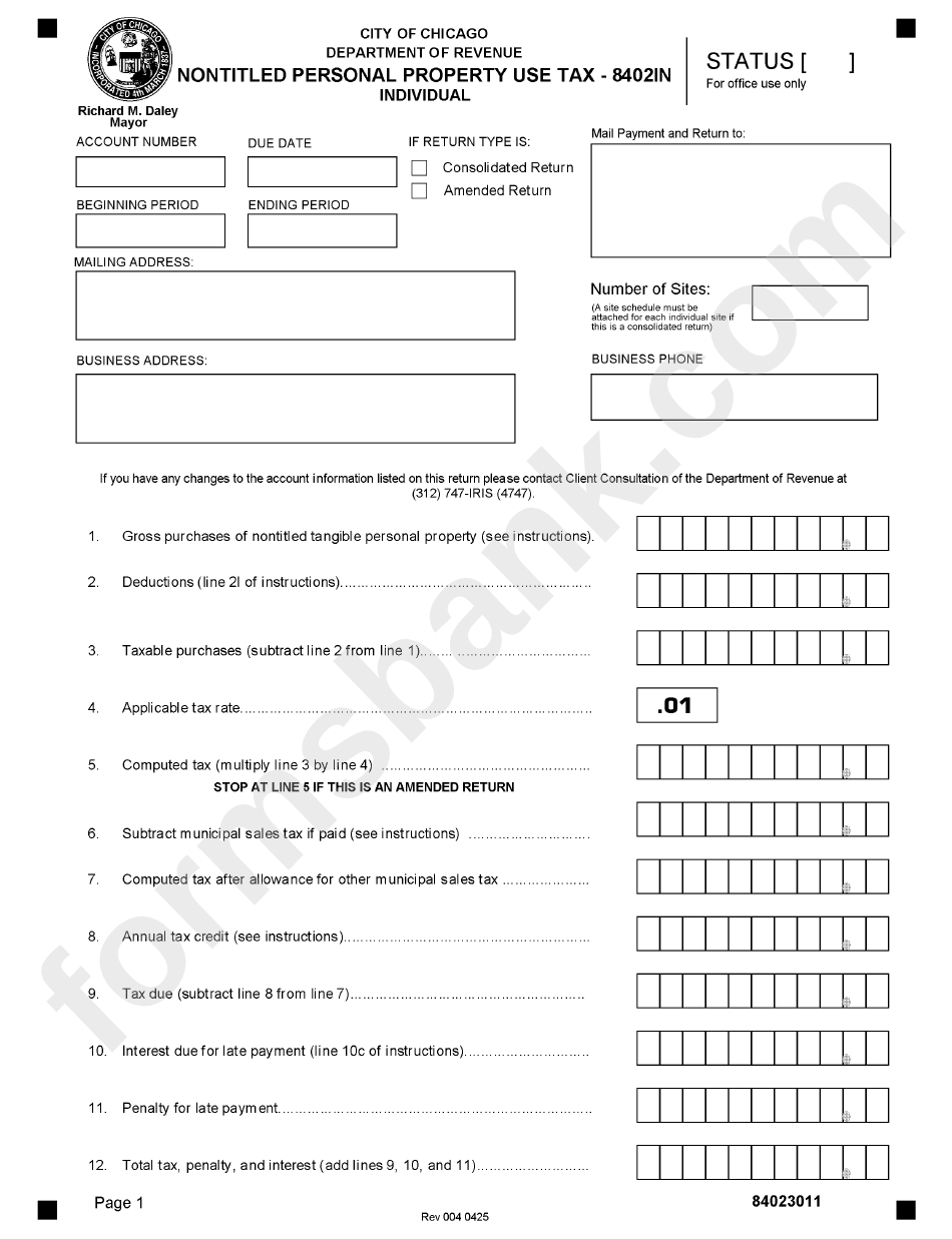 Form 8402in - Nontitled Personal Property Use Tax