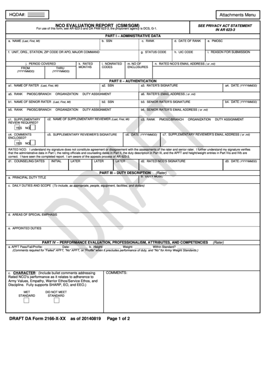 Draft Da Form 2166-X-Xx - Nco Evaluation Report (Csm/sgm) Printable pdf
