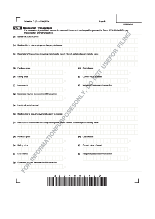 Form 5500 (Schedule G) - Part 3 - Nonexempt Transactions - 2004 Printable pdf