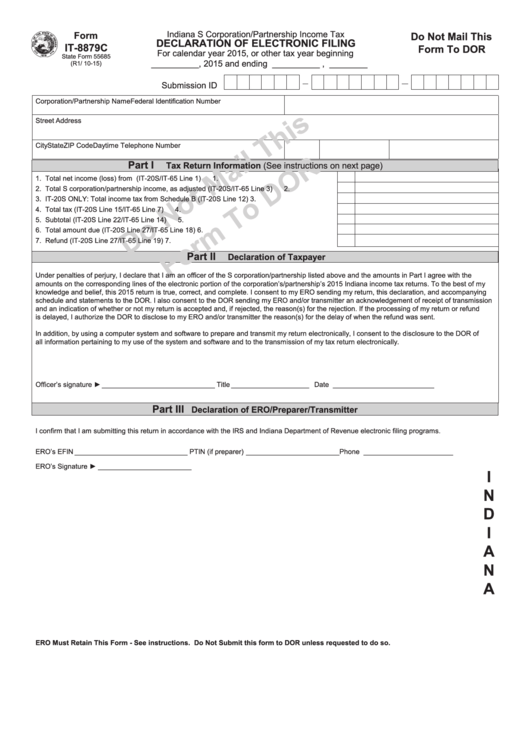 Form It-8879c - Declaration Of Electronic Filing - 2015 Printable pdf