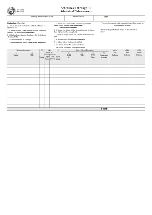 Fillable State Form 49082 - Schedules 5 Through 10 Schedule Of Disbursements Printable pdf