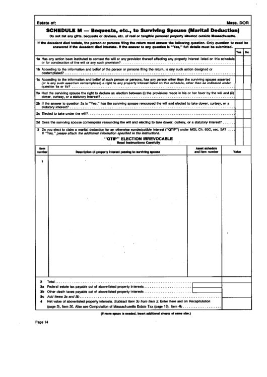 Form 706 - Schedule M - Bequests, Etc., To Surviving Spouse (Marital Deduction) Printable pdf