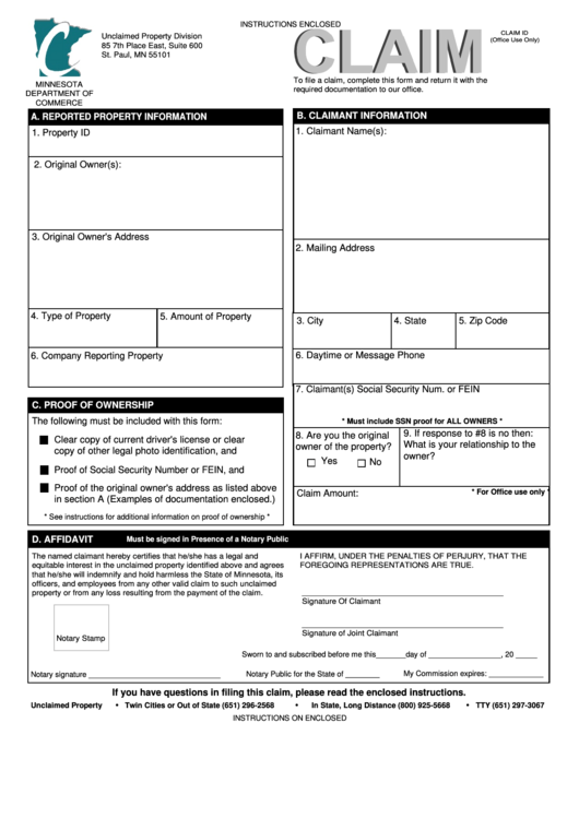 Unclaimed Property Claim Form And Instructions Printable Pdf Download 4539