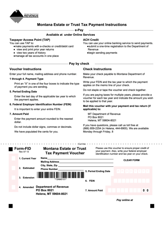 Fillable Form-Fid - Montana Estate Or Trust Tax Payment Voucher - 2013 ...