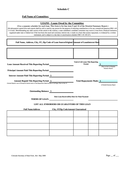 Schedule C Colorado Secretary Of State Form Printable Pdf Download