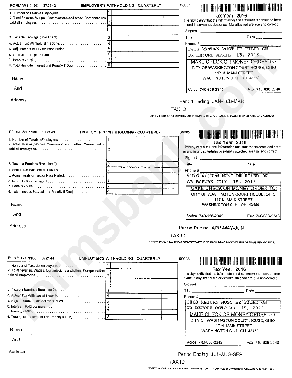 Form W-1 1108 - Employer