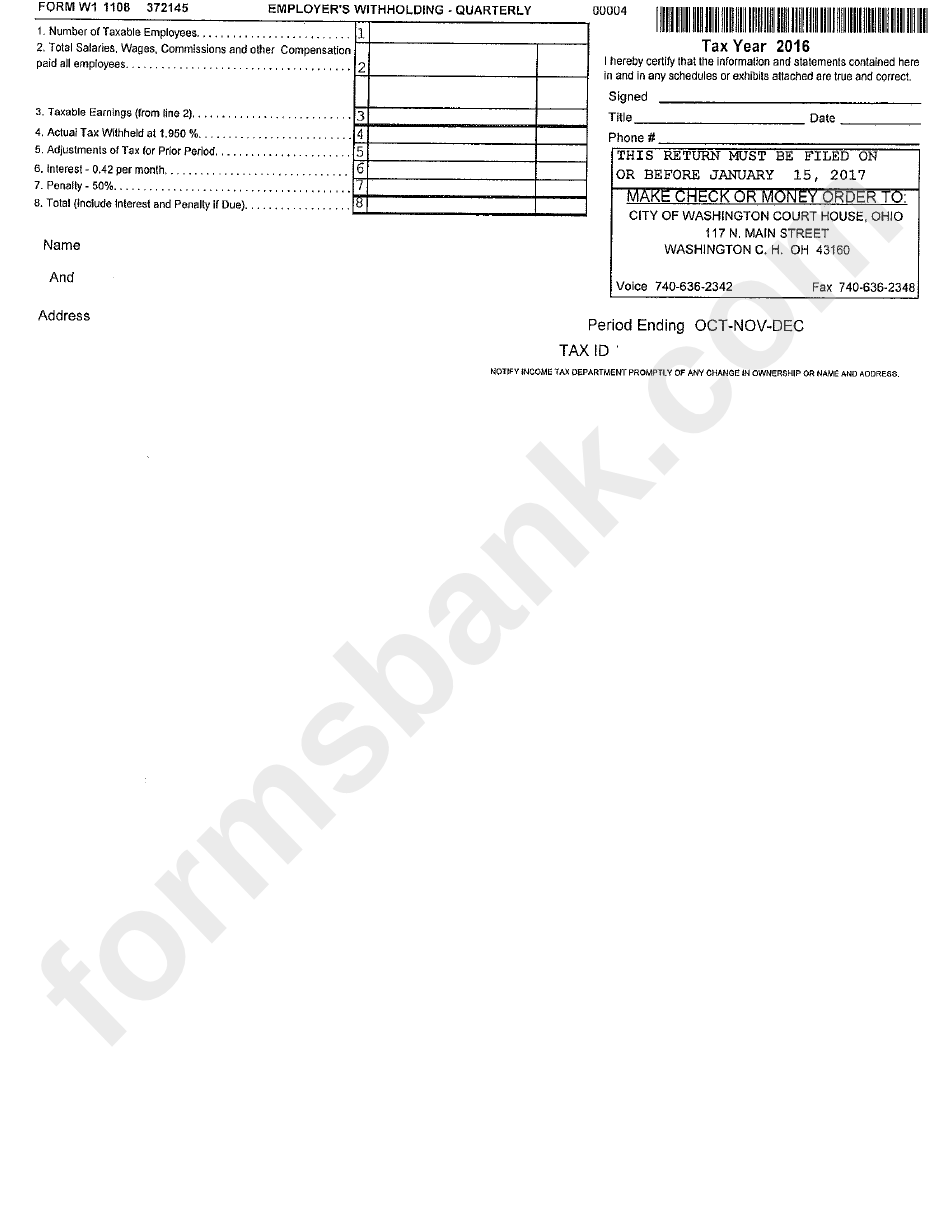 Form W-1 1108 - Employer