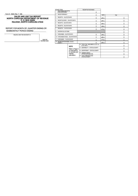 Fillable Form E -500a - Sales And Use Tax Report Printable pdf