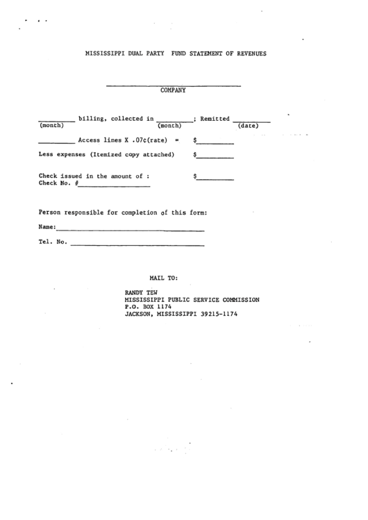 Mississippi Dual Party Fund Statement Of Revenues Printable pdf