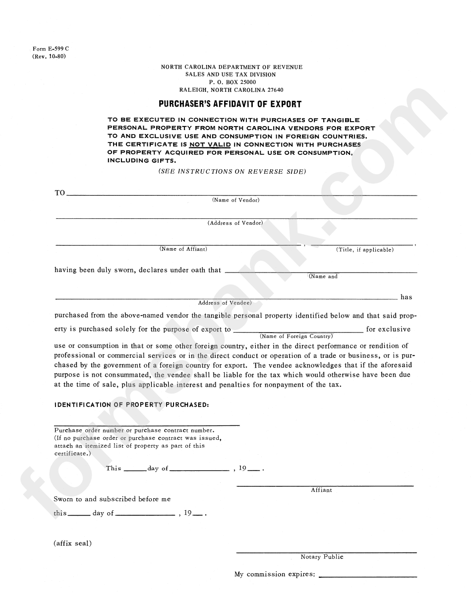 Form E-599 C - Purchaser