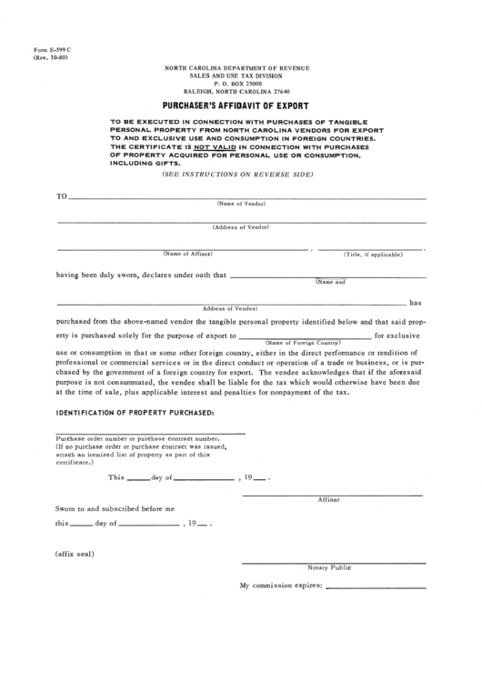 Form E-599 C - Purchaser