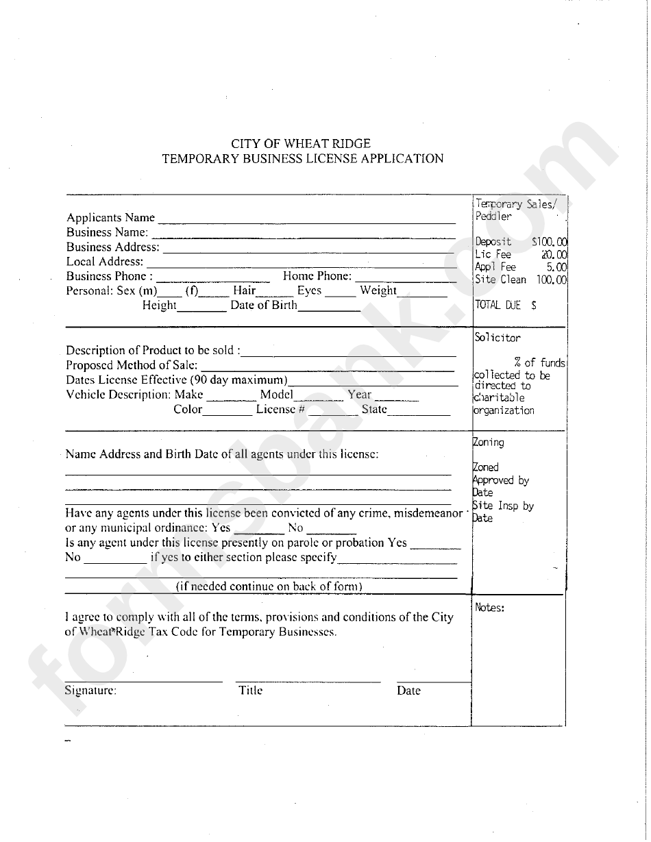 Temporary Business License Application - City Of Wheat Ride