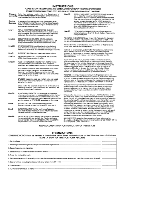 Instructions For Sales Tax Statues - Colorado Department Of Revenue Printable pdf