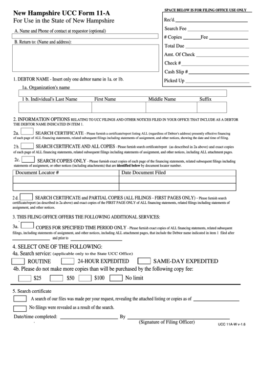 Fillable Ucc Form 11-A - Information Request Printable pdf