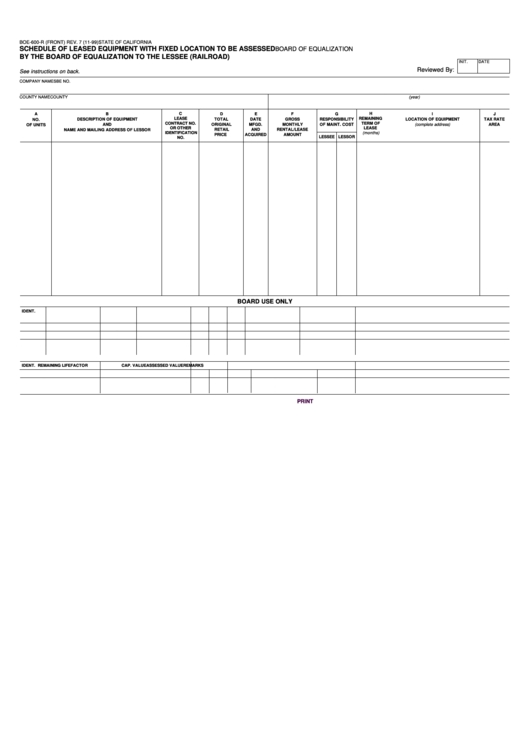 Fillable Form Boe-600-R - Schedule Of Leased Equipment With Fixed Location To Be Assessed By The Board Of Equalization To The Lessee (Railroad) Printable pdf
