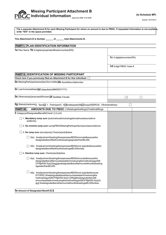 Fillable Attachment B To Schedule Mp - Missing Participant Individual Information Printable pdf